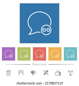 Message link outline flat white icons in square backgrounds. 6 bonus icons included.