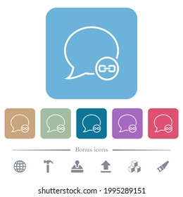 Message link outline white flat icons on color rounded square backgrounds. 6 bonus icons included