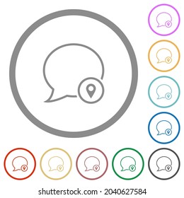 Message location outline flat color icons in round outlines on white background