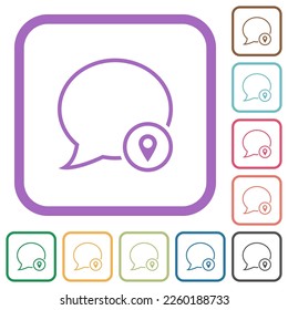 Message location outline simple icons in color rounded square frames on white background