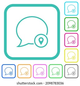 Message location outline vivid colored flat icons in curved borders on white background