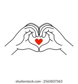 A message of love with hand gestures. Vector illustration with a gesture expressing love. Heart-shaped hands on a white background. A symbol for Valentine's Day