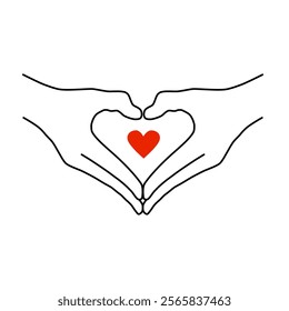 A message of love with hand gestures. Vector illustration with a gesture expressing love. Heart-shaped hands on a white background. A symbol for Valentine's Day