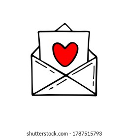 Message with love. Mail icons elements in doodle style. Envelopes for Love card. Hand drawing sketch letters. Valentine's day symbol.