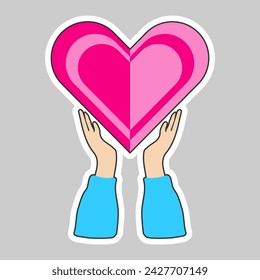 Message of love using hand gesture. Female hands with red hearts