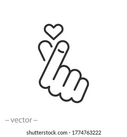 message I Love You, finger gesture of love, icon, korean symbol, thin line web sign on white background - editable stroke vector illustration eps10