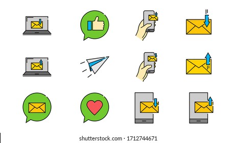 Message and Mail line icons on white background.vector illustration