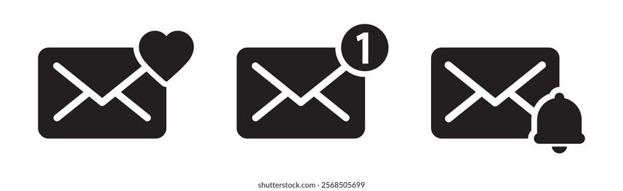 Message mail notification set icon, vector illustration