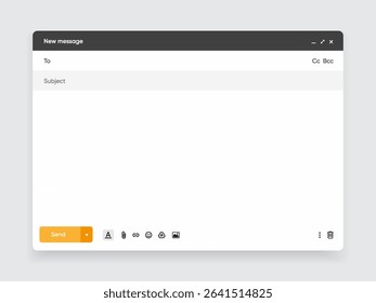 Message, mail template user interface. Blank window of email, template vector illustration. Email message window. Modern and flat style mail mockup screen. 