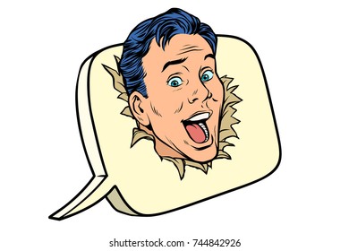 Message male head isolated on white background. Pop art retro vector illustration