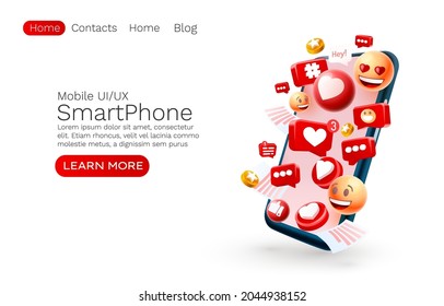 Message with many icons, chat for communication of people, landing page. Vector illustration