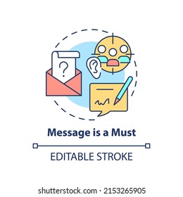 Message is must concept icon. Characteristic of communication abstract idea thin line illustration. Written content. Isolated outline drawing. Editable stroke. Arial, Myriad Pro-Bold fonts used