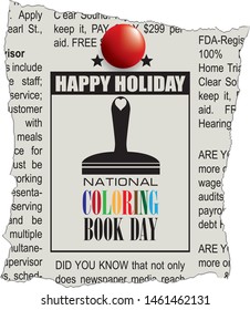 The message in the newspaper about the date of the National Day of the coloring book.