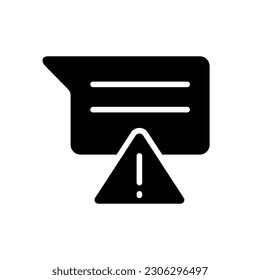 Message is not sent black glyph icon. Communication failure. Messenger error. Dialogue and interaction. Warning sign. Silhouette symbol on white space. Solid pictogram. Vector isolated illustration
