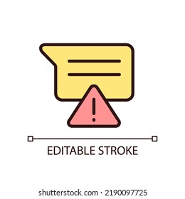 Message is not sent pixel perfect RGB color icon. Communication failure. Messenger error. Warning sign. Isolated vector illustration. Simple filled line drawing. Editable stroke. Arial font used