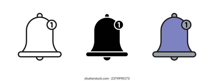 Conjunto de iconos de timbre de notificación de mensajes. símbolo vector de alerta de notificación de inserción. 