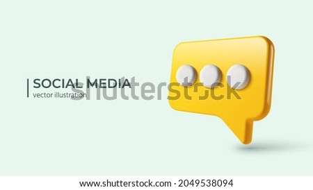 Message notification icon. New message concept. Realistic 3d design of glossy yellow speech bubble with white dots. Dialog or yellow chat speech bubble. Vector illustration