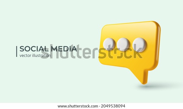 Message notification\
icon. New message concept. Realistic 3d design of glossy yellow\
speech bubble with white dots. Dialog or yellow chat speech bubble.\
Vector illustration