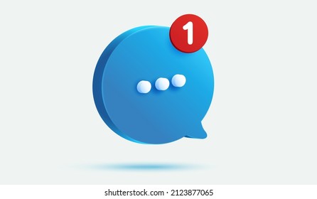 Icono de notificación de mensajes con el concepto de mensaje de alarma de número. Burbuja del discurso en segundo plano. Signo y símbolo con burbuja de voz azul 3d vector Ilustración.