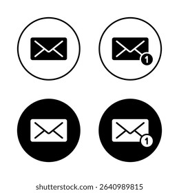 Message notification icon set on black circle. Email envelope, receive mail sign symbol