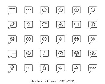 Message or notification icon set in thin line style