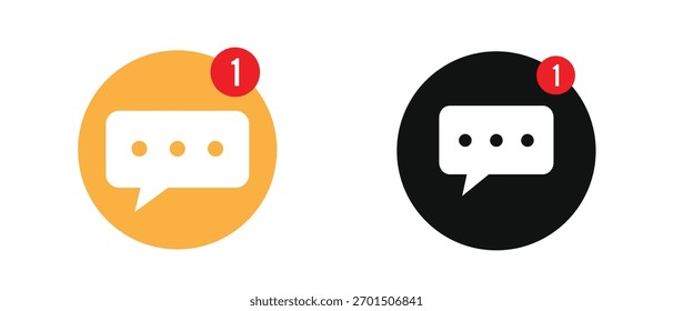 Iconos de notificación de mensajes que muestran una nueva alerta de chat. Burbujas de discurso del círculo amarillo y negro, diseño simple y moderno aislado en el fondo blanco. Ideal para interfaz de App o temas de comunicación.