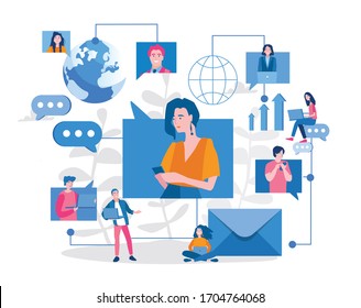 Message Notification. Internet Communication, Instant Messaging, Chatting. Vector Illustration For Web Banner, Infographics, Mobile. Online Conversation On Social Network.