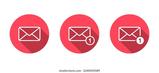 Message notification outline icon with long shadow. Email, mail envelope sign symbol