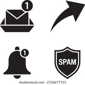 Message notification send arrow alert and spam protection icon set
