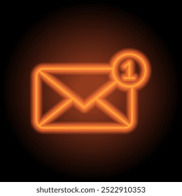 Message Notification simple icon vector. Flat design. Orange neon on black background.ai