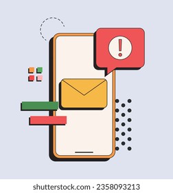 Message notification. Smartphone with alarm reminder message on screen. Important reminder. Push message. Vector illustration