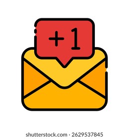 Ícone do vetor de notificação de mensagem para alertas e e-mails em papel. Novo símbolo de mensagem, comunicação digital e lembretes. Linha preenchida Ícone