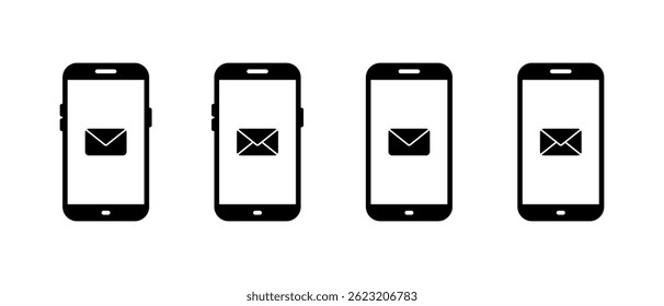 Mensaje en el conjunto de iconos de la pantalla del teléfono móvil. Nuevo correo electrónico en el símbolo de la muestra del teléfono celular