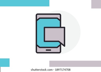 Mensaje en el icono de teléfono lleno el concepto de color de línea relacionado con elementos de teléfono y comunicación.