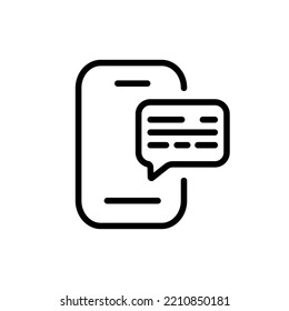 Mensaje en el icono de la línea telefónica. Notificación, envío de mensajes, carta, burbuja de voz, en línea, mensajero, chat. Concepto de comunicación. Fondo blanco. Icono de línea de vector para negocios y publicidad.