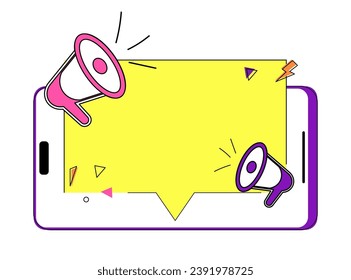 Message on phone with place to insert in 90s style. Trendy illustration to promote your ideas
