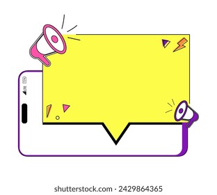 Message on phone with place to insert in 90s style. Trendy illustration to promote your ideas