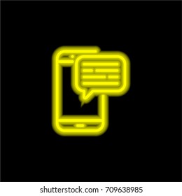 Message on Phone yellow glowing neon ui ux icon. Glowing sign logo vector