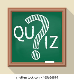 Message on the quiz on the school board. Vector illustration of a flat design. Question mark drawn in chalk. Template for the test, examination, survey, contest.