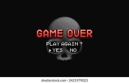 Nachricht auf dem Bildschirm "Game over". Arcade-Computerspiel. Vektorgrafik.