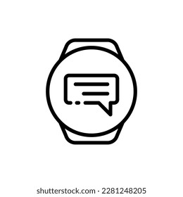 Message on smart watch. Line icon, black, smart watch icon. Vector.