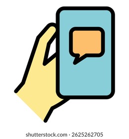 Message on smartphone icon. Outline message on smartphone vector icon color flat isolated