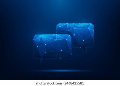 message online technology wireframe on blue background. chat media symbol. communication concept. vector illustration fantastic hi-tech design.