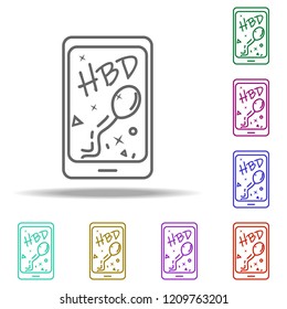 message onphone withbirthday dusk icon. Elements of Birthday in multi color style icons. Simple icon for websites, web design, mobile app, info graphics