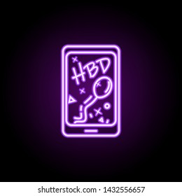 Message onphone withbirthday dusk style neon icon. Elements of birthday set. Simple icon for websites, web design, mobile app, info graphics