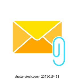 Message with paper clip line icon. Letter, email, envelope, text, address, delivery, stamp. Vector color icon on white background for business and advertising.