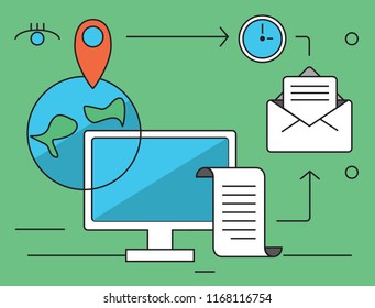 message paper text media email network internet time web time message computer icon sign information vector illustration design connection 