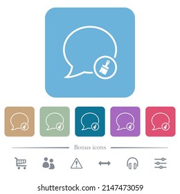 Message paste outline white flat icons on color rounded square backgrounds. 6 bonus icons included