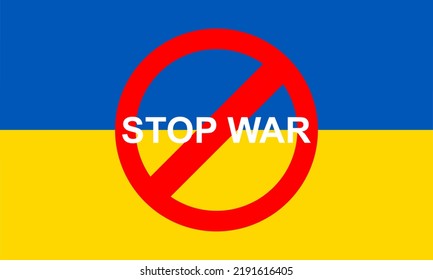 Nachricht für den Frieden auf dem Hintergrund Ukraine Flagge. Konzept des Widerstands. Stoppt den Krieg zwischen Russland und der Ukraine. Kreatives Konzept. 