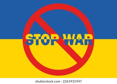 Mensaje de paz sobre la bandera de Ucrania de fondo. Detengan la guerra. Vector